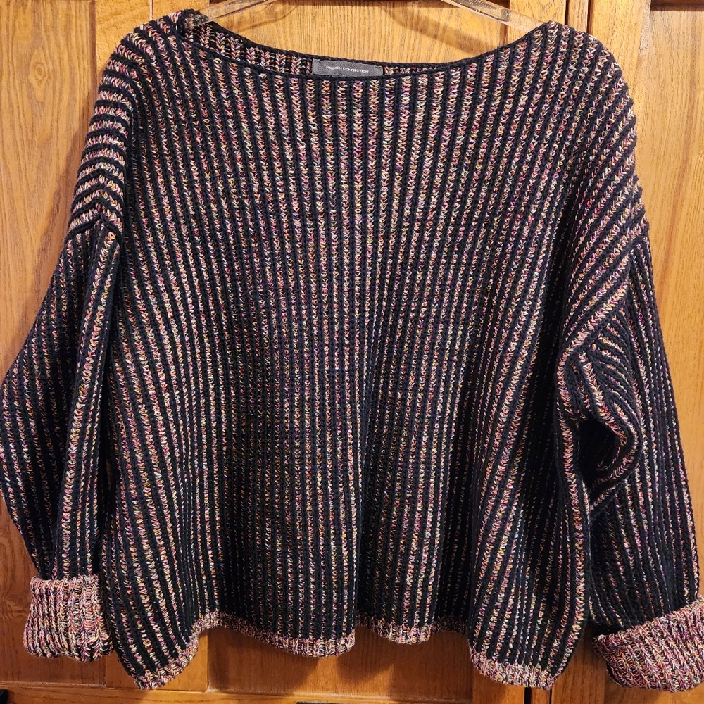French Connection Women's Striped Multicolor wide round neck Sweater Size M EUC